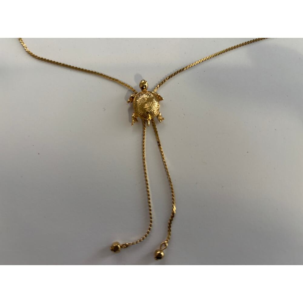 Vintage Avon Turtle Bolo Necklace Gold Tone Chain Lariat - Picture 3 of 4